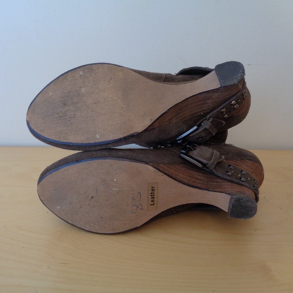 Naughty Monkey Wedge Booties Buckle Studded Suede Boots Brown Size 8 - Picture 6 of 6